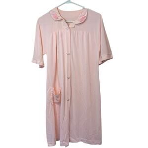 Lorraine Vintage Pink Nightgown Size S Peter Pan Collar Floral Appliqué 60s/70s
